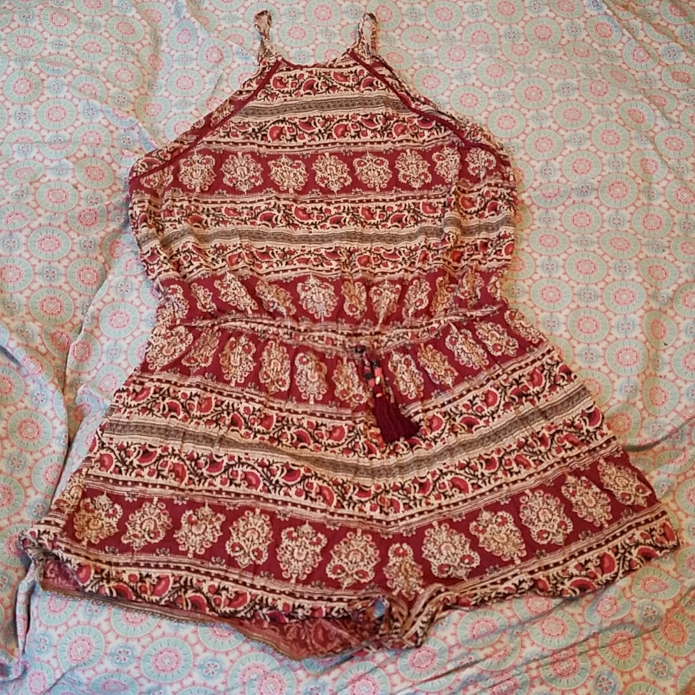 Boho American Eagle Burgundy Romper L